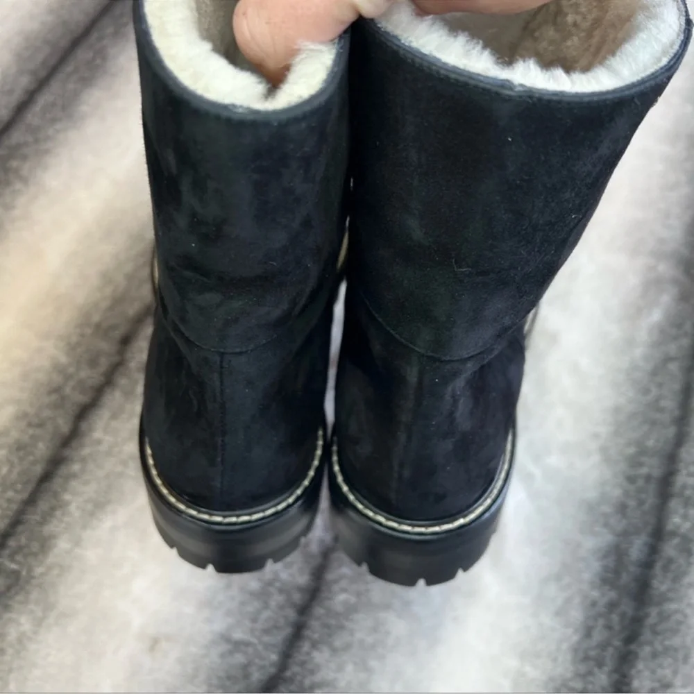 Jimmy Choo Hansel Flat Shearling Fur Lined Black Suede Boots